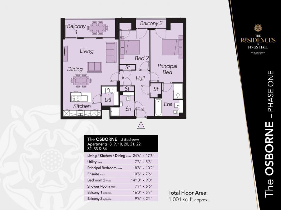 Apartment 33, The Osbourne, The Residences At Kings Hall, Balmoral (Belfast), Balmoral Avenue, BT9